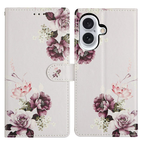 For iPhone 17 Case Pattern Printing Wallet Stand Flip Leather Phone Cover with Strap