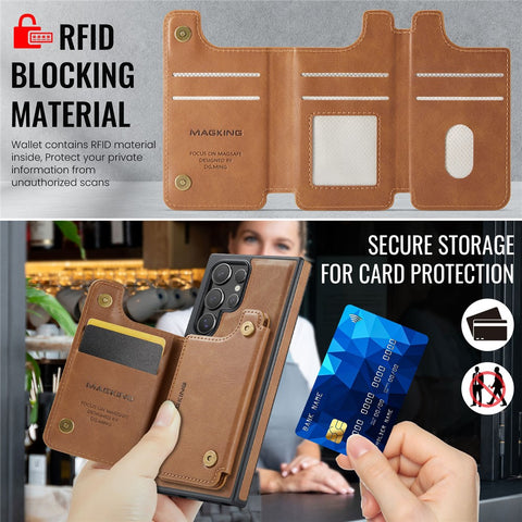 MAGKING K3 Series For Samsung Galaxy S23 Ultra Magnetic Case Wallet PC + TPU + PU Phone Cover