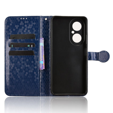 For Huawei Nova Y73 4G  /  Enjoy 80 Wallet Case Dot Pattern Imprint PU Leather Phone Cover with Wrist Strap