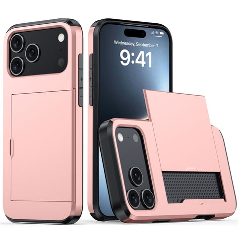 For iPhone 17 Pro Max Case Card Holder TPU + PC Phone Back Cover
