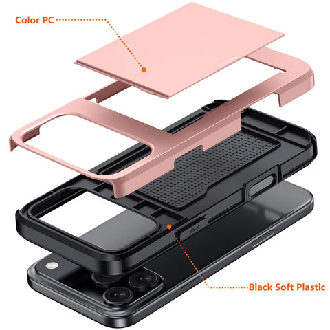 For iPhone 17 Pro Max Case Card Holder TPU + PC Phone Back Cover