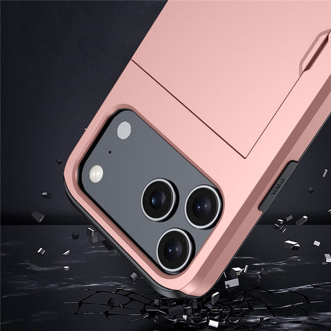 For iPhone 17 Pro Max Case Card Holder TPU + PC Phone Back Cover