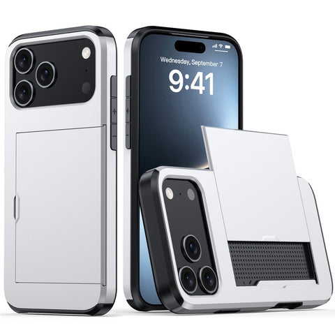 For iPhone 17 Pro Max Case Card Holder TPU + PC Phone Back Cover