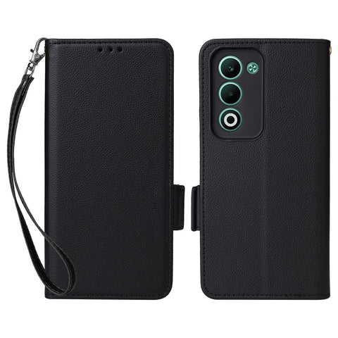 For Oppo A5 5G / 4G / A5m Case with Wrist Strap Litchi Texture PU Leather Wallet Phone Cover