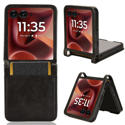 For Motorola Razr 70 Ultra / 60 Ultra 5G / Razr Ultra 2026 5G / 2025 5G Case Retro Texture Leather + PC Phone Cover with Card Slot