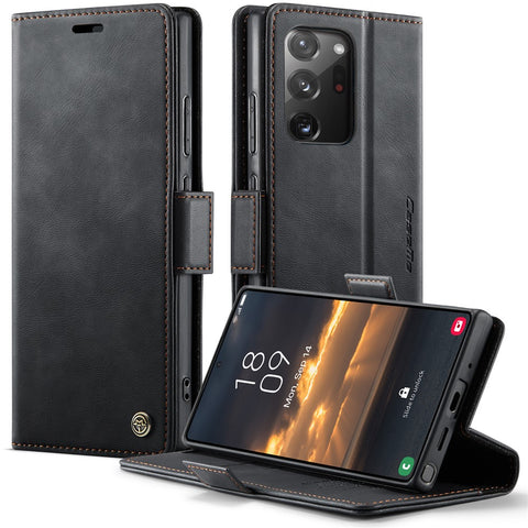 CASEME 033 Series For Samsung Galaxy Note20 Ultra 5G  /  Note20 Ultra Case RFID Blocking Wallet Stand Calf Texture Leather Phone Cover