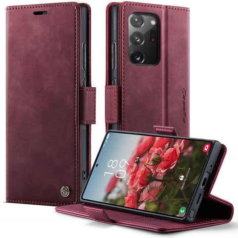 CASEME 033 Series For Samsung Galaxy Note20 Ultra 5G  /  Note20 Ultra Case RFID Blocking Wallet Stand Calf Texture Leather Phone Cover