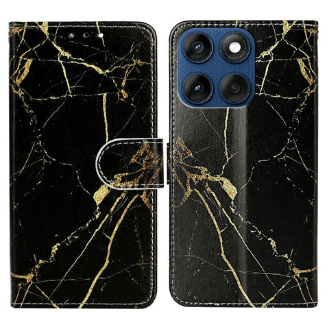 Stand Case for Motorola Edge 60 5G  /  60s 5G  /  60 Fusion 5G Marble Painted Folio Flip Leather Wallet Phone Cover