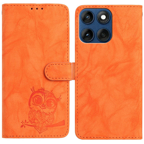 For Motorola Edge 60 5G / 60s 5G / Fusion 5G Case Owl Imprinted PU Leather Wallet Phone Cover with Wrist Strap