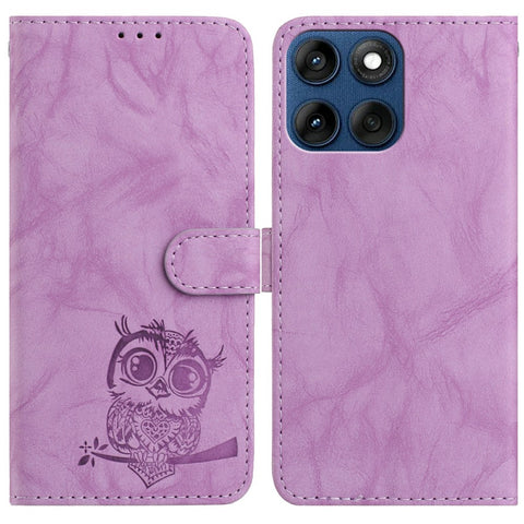 For Motorola Edge 60 5G / 60s 5G / Fusion 5G Case Owl Imprinted PU Leather Wallet Phone Cover with Wrist Strap