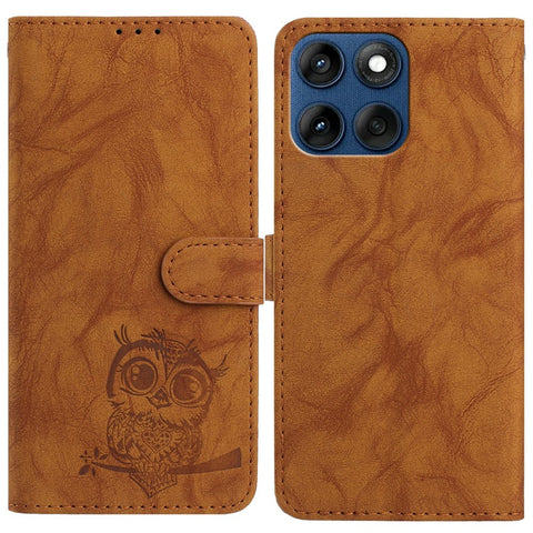For Motorola Edge 60 5G / 60s 5G / Fusion 5G Case Owl Imprinted PU Leather Wallet Phone Cover with Wrist Strap