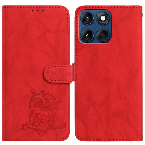For Motorola Edge 60 5G / 60s 5G / Fusion 5G Case Owl Imprinted PU Leather Wallet Phone Cover with Wrist Strap