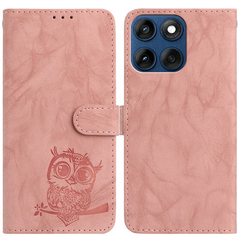 For Motorola Edge 60 5G / 60s 5G / Fusion 5G Case Owl Imprinted PU Leather Wallet Phone Cover with Wrist Strap