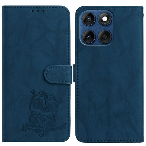 For Motorola Edge 60 5G / 60s 5G / Fusion 5G Case Owl Imprinted PU Leather Wallet Phone Cover with Wrist Strap