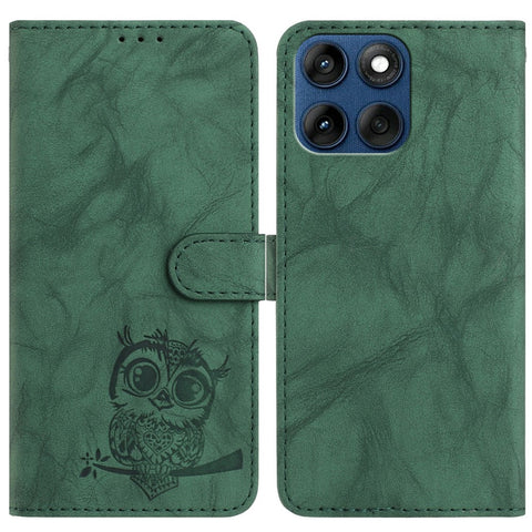 For Motorola Edge 60 5G / 60s 5G / Fusion 5G Case Owl Imprinted PU Leather Wallet Phone Cover with Wrist Strap