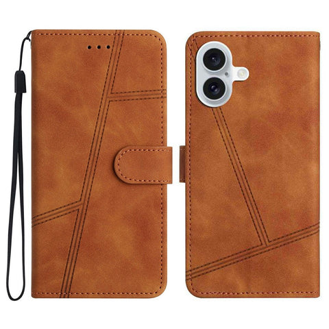 For iPhone 17 Case Flip Leather Retro Phone Cover Lines Imprinted