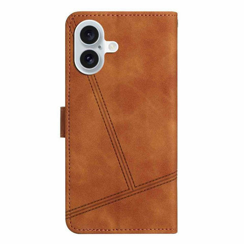 For iPhone 17 Case Flip Leather Retro Phone Cover Lines Imprinted