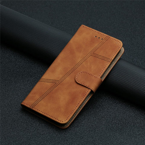 For iPhone 17 Case Flip Leather Retro Phone Cover Lines Imprinted
