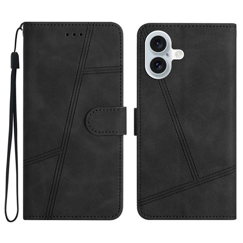 For iPhone 17 Case Flip Leather Retro Phone Cover Lines Imprinted