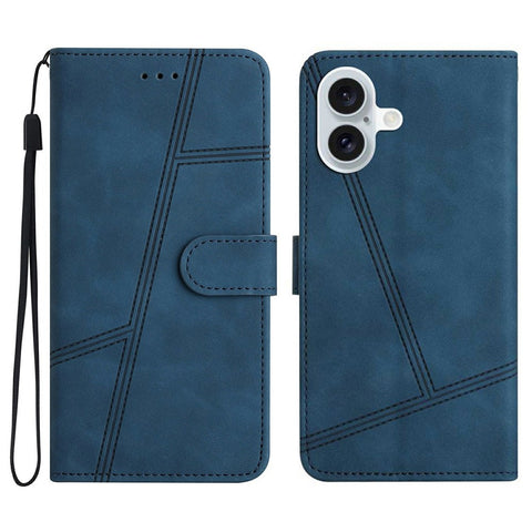 For iPhone 17 Case Flip Leather Retro Phone Cover Lines Imprinted