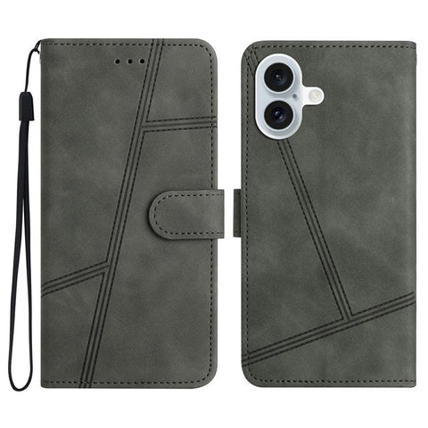 For iPhone 17 Case Flip Leather Retro Phone Cover Lines Imprinted