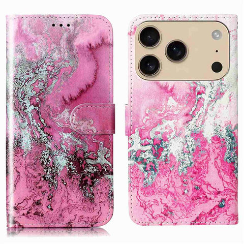 For iPhone 17 Pro Max Stand Case Marble Painted Folio Flip Leather Wallet Phone Cover