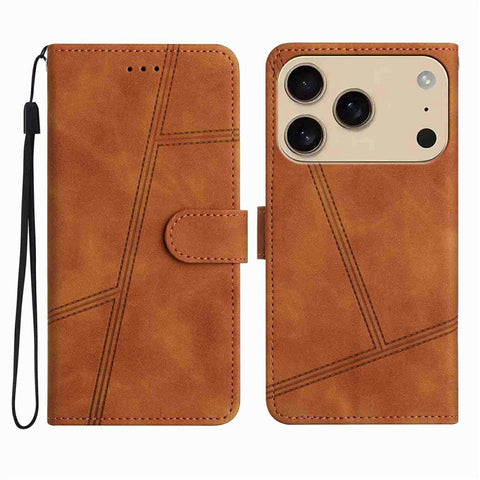 For iPhone 17 Pro Max Case Flip Leather Retro Phone Cover Lines Imprinted