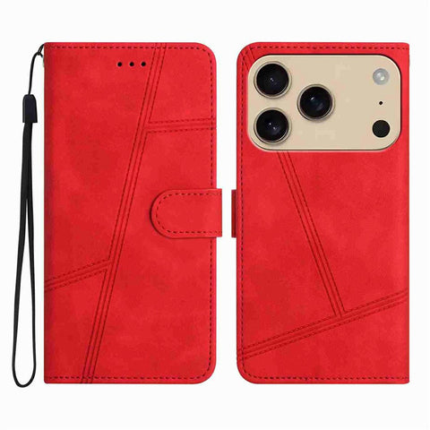 For iPhone 17 Pro Max Case Flip Leather Retro Phone Cover Lines Imprinted