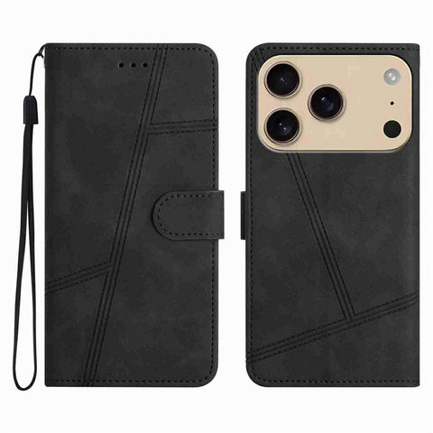 For iPhone 17 Pro Max Case Flip Leather Retro Phone Cover Lines Imprinted