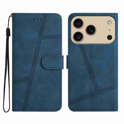For iPhone 17 Pro Max Case Flip Leather Retro Phone Cover Lines Imprinted