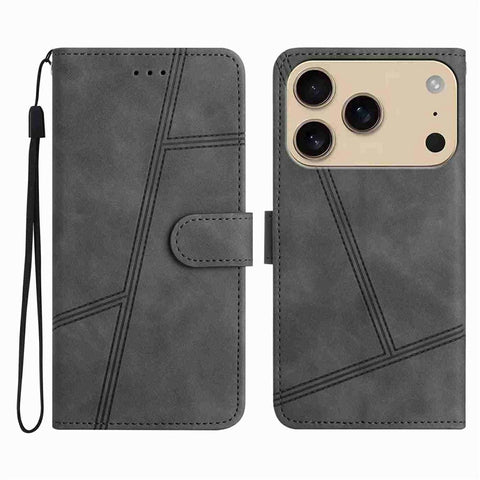 For iPhone 17 Pro Max Case Flip Leather Retro Phone Cover Lines Imprinted