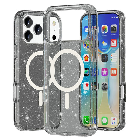 For iPhone 17 Pro Max Case Compatible with MagSafe Glitter Powder PC + TPU Phone Cover