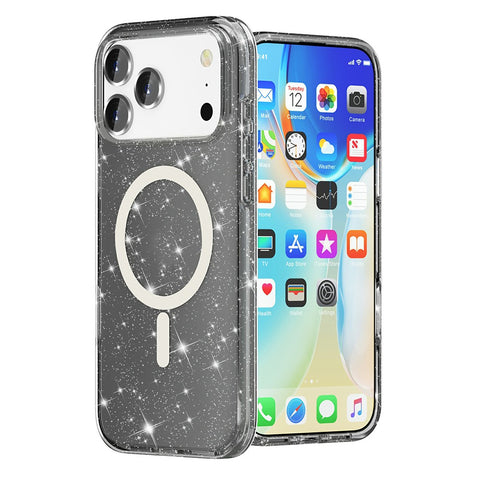 For iPhone 17 Pro Max Case Compatible with MagSafe Glitter Powder PC + TPU Phone Cover