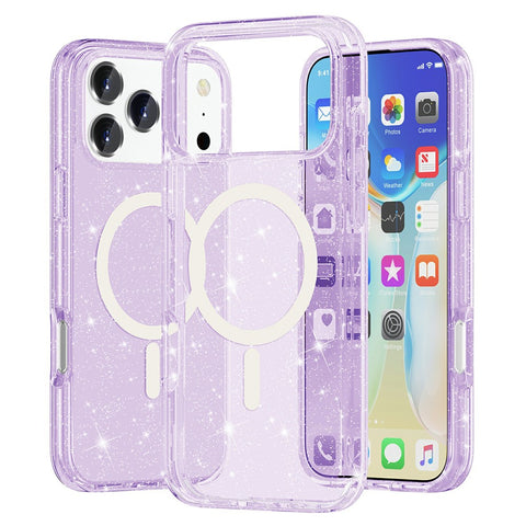 For iPhone 17 Pro Max Case Compatible with MagSafe Glitter Powder PC + TPU Phone Cover