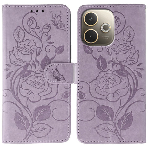 Phone Case For Oppo A5 Pro 5G (Global) / 4G (Global) / A5 Energy 5G (China) , Wallet Stand Imprinted Rose Butterfly PU Leather Cover