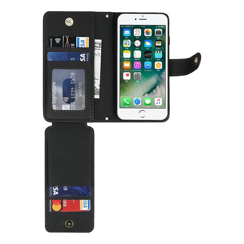 Stand Case for iPhone SE (2022) / (2020) / 8 / 7 PU Leather Phone Cover with Straps / Zipper Wallet / Multiple Card Slots