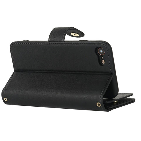 Stand Case for iPhone SE (2022) / (2020) / 8 / 7 PU Leather Phone Cover with Straps / Zipper Wallet / Multiple Card Slots