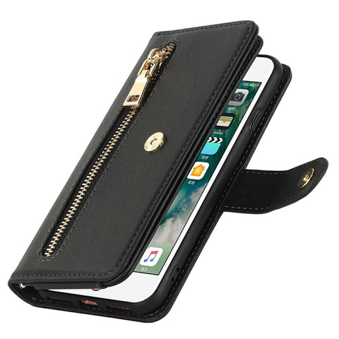 Stand Case for iPhone SE (2022) / (2020) / 8 / 7 PU Leather Phone Cover with Straps / Zipper Wallet / Multiple Card Slots
