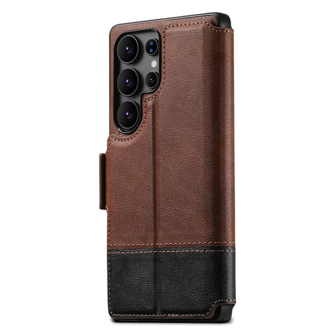 SUTENI Q-06 For Samsung Galaxy S23 Ultra Case Color Splicing Magnetic Detachable Leather Phone Cover