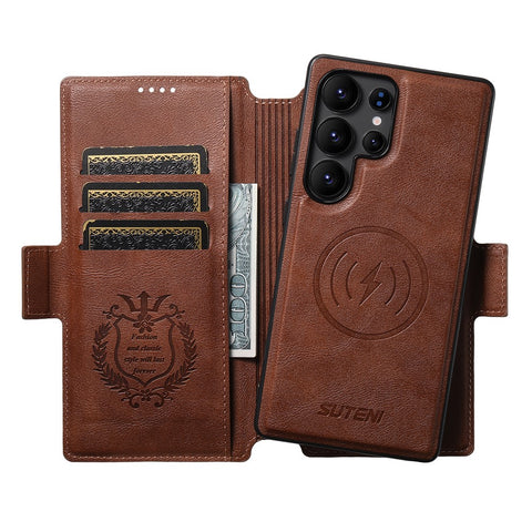 SUTENI Q-06 For Samsung Galaxy S23 Ultra Case Color Splicing Magnetic Detachable Leather Phone Cover