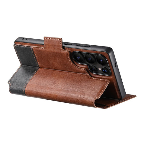 SUTENI Q-06 For Samsung Galaxy S23 Ultra Case Color Splicing Magnetic Detachable Leather Phone Cover