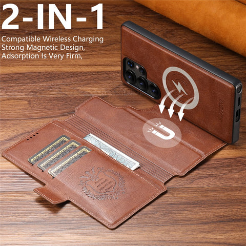 SUTENI Q-06 For Samsung Galaxy S23 Ultra Case Color Splicing Magnetic Detachable Leather Phone Cover