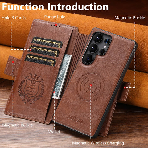 SUTENI Q-06 For Samsung Galaxy S23 Ultra Case Color Splicing Magnetic Detachable Leather Phone Cover