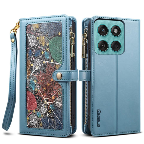 ESEBLE Galaxy Series For Motorola Edge 60 Pro 5G Case RFID Blocking Leather Zipper Phone Cover with Shoulder Strap + Wrist Strap