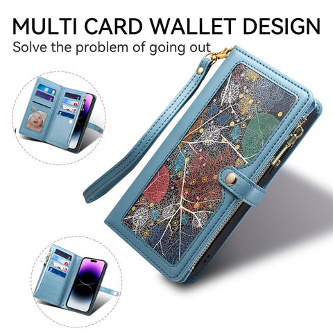 ESEBLE Galaxy Series For Motorola Edge 60 Pro 5G Case RFID Blocking Leather Zipper Phone Cover with Shoulder Strap + Wrist Strap