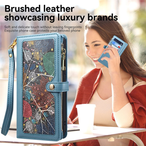 ESEBLE Galaxy Series For Motorola Edge 60 Pro 5G Case RFID Blocking Leather Zipper Phone Cover with Shoulder Strap + Wrist Strap