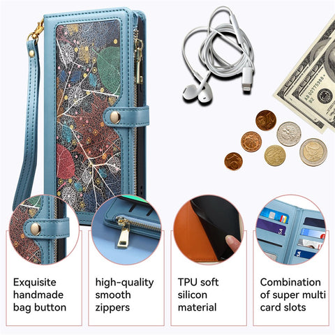 ESEBLE Galaxy Series For Motorola Edge 60 Pro 5G Case RFID Blocking Leather Zipper Phone Cover with Shoulder Strap + Wrist Strap