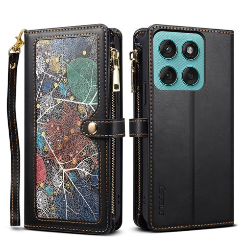ESEBLE Galaxy Series For Motorola Edge 60 Pro 5G Case RFID Blocking Leather Zipper Phone Cover with Shoulder Strap + Wrist Strap