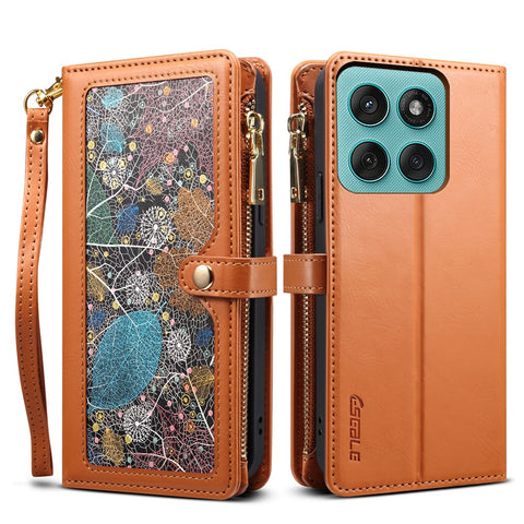 ESEBLE Galaxy Series For Motorola Edge 60 Pro 5G Case RFID Blocking Leather Zipper Phone Cover with Shoulder Strap + Wrist Strap