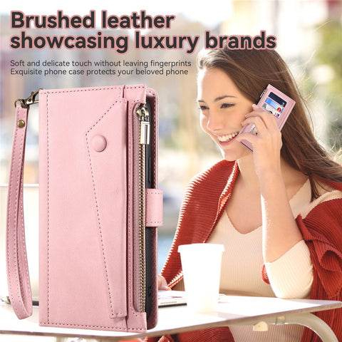 ESEBLE Star Series For Motorola Edge 60 Pro 5G Case Zipper Wallet Leather Stand Phone Cover with Wrist Strap